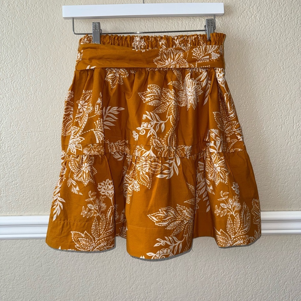 Anthropologie Maeve Somerset Mini Skirt 100% Cotton Golden Floral Medium - Picture 4 of 10